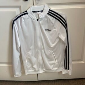 ADIDAS white track suit jacket with black stripes size medium